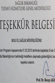 Evde bakım projesi bakandan teşekkür aldı