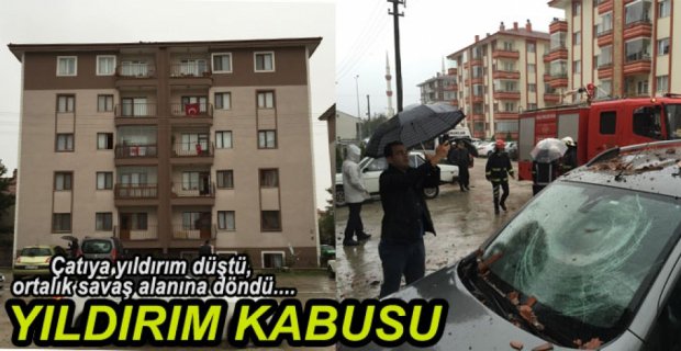 APARTMANIN ÇATISINA YILDIRIM DÜŞTÜ