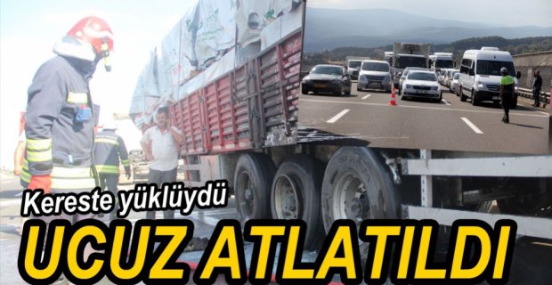 KERESTE YÜKLÜ TIR ALEV ALDI, UCUZ ATLATILDI