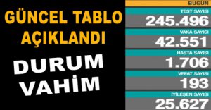 GÜNLÜK KORONAVİRÜS TABLOSU AÇIKLANDI 