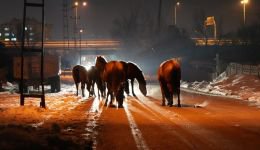 BOLU'DA AÇ KALAN YILKI ATLARI ŞEHİR MERKEZİNE İNDİ
