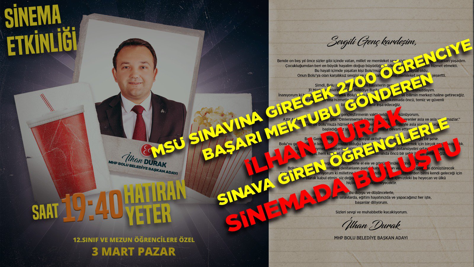 İLHAN DURAK ÖĞRENCİLERLE SİNEMADA BULUŞTU