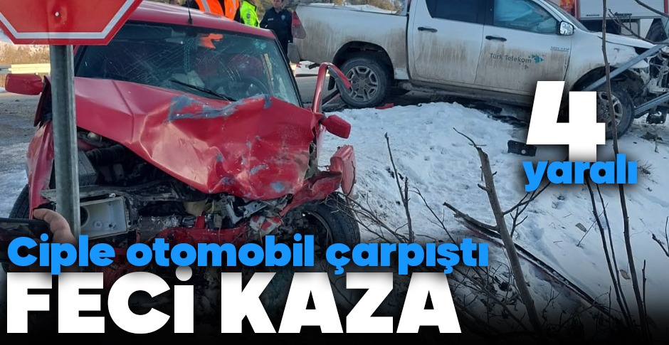 CİPLE OTOMOBİL ÇARPIŞTI, 4 KİŞİ YARALANDI