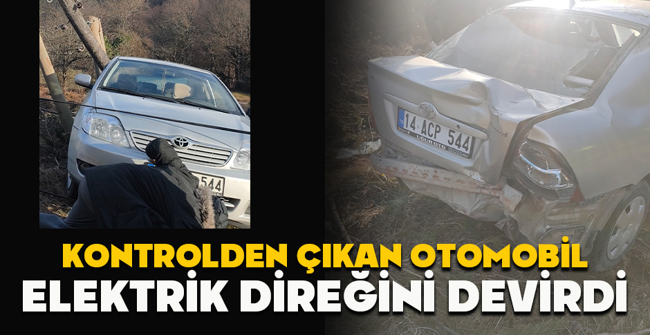 KONTROLDEN ÇIKAN OTOMOBİL ELEKTRİK DİREĞİNİ DEVİRDİ