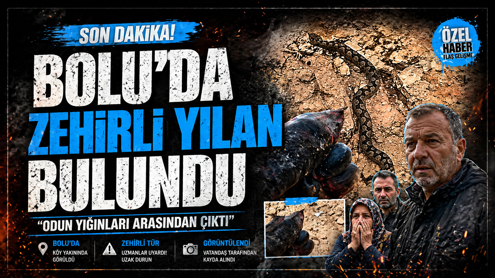 BOLU'DA ZEHİRLİ YILAN BULUNDU.... ORMAN İŞÇİLERİ FARK ETTİ...